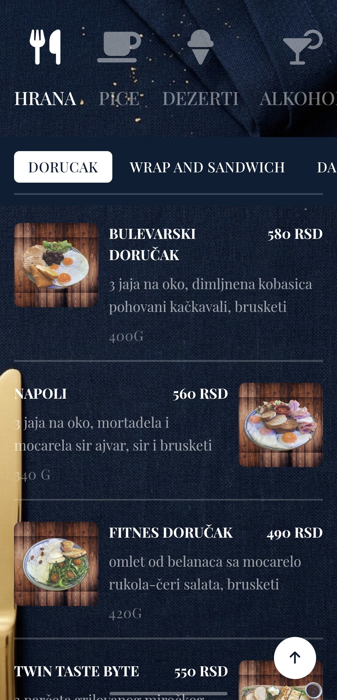 Pregled digitalnog menija na telefonu